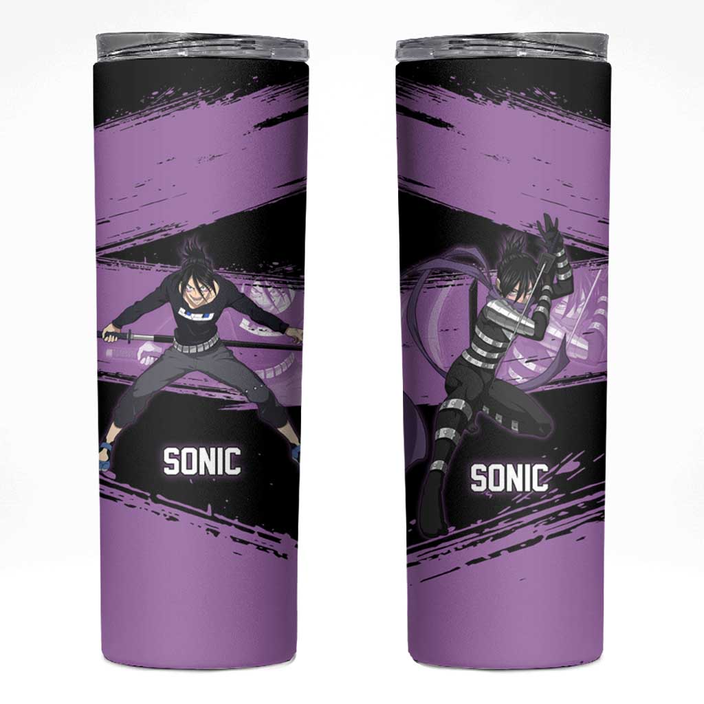 Sonic One Punch Man Anime Purple and Black Theme Skinny Tumbler with Stealth Pose and High-Speed Ninja Design - The Mazicc