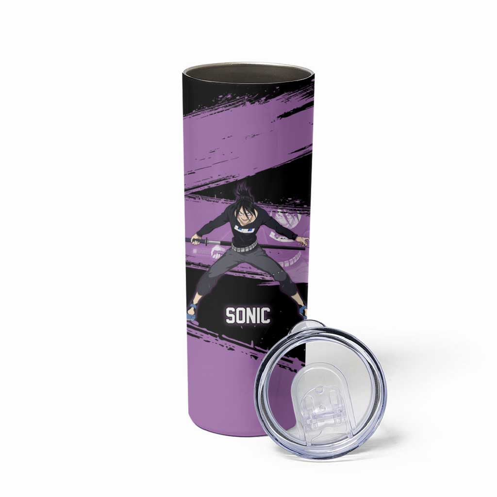 Sonic One Punch Man Anime Purple and Black Theme Skinny Tumbler with Stealth Pose and High-Speed Ninja Design - The Mazicc