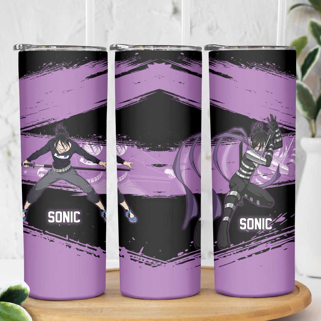 Sonic One Punch Man Anime Purple and Black Theme Skinny Tumbler with Stealth Pose and High-Speed Ninja Design - The Mazicc