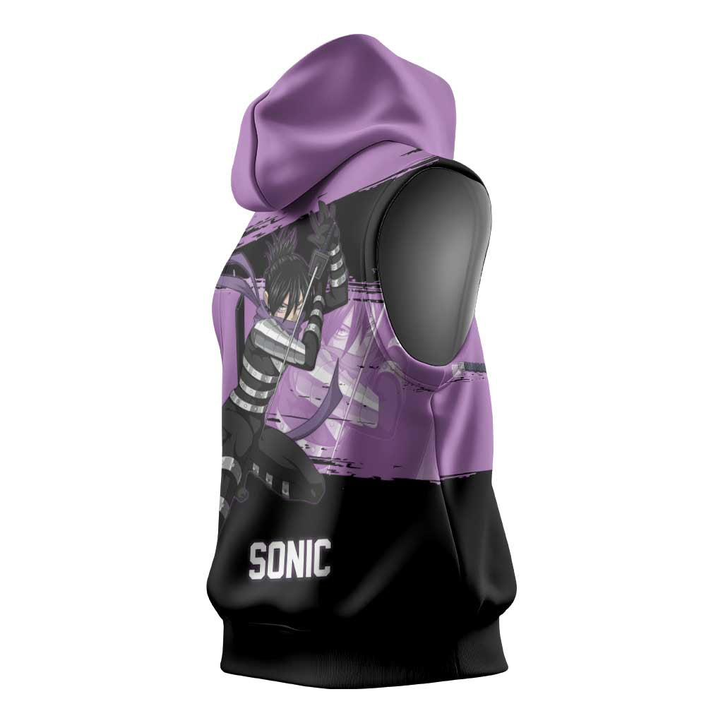 Sonic One Punch Man Anime Purple and Black Theme Sleeveless Hoodie with Stealth Pose and High-Speed Ninja Design - The Mazicc