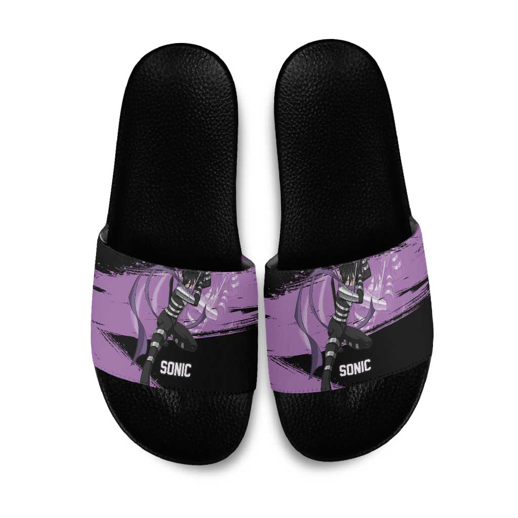 Sonic One Punch Man Anime Purple and Black Theme Slide Sandals with Stealth Pose and High-Speed Ninja Design - The Mazicc