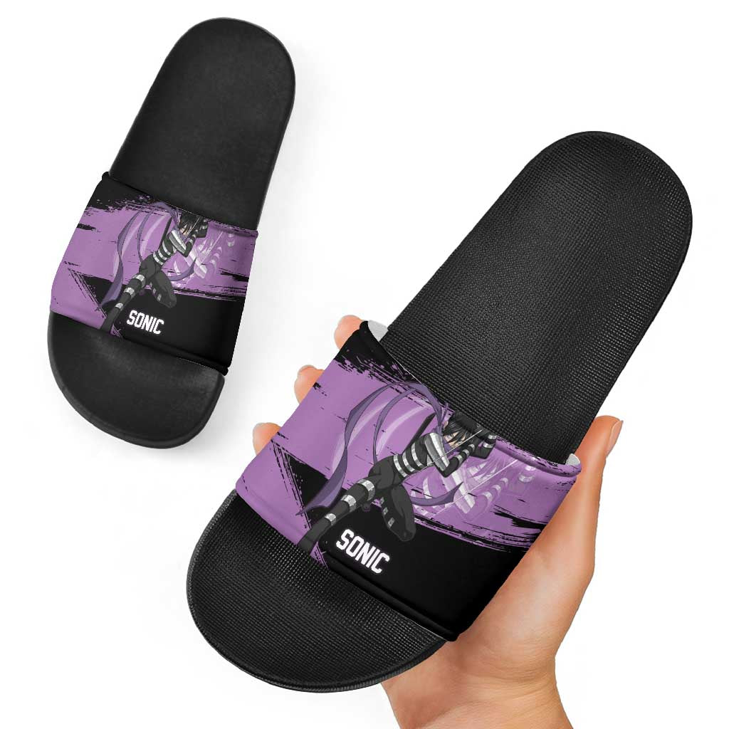 Sonic One Punch Man Anime Purple and Black Theme Slide Sandals with Stealth Pose and High-Speed Ninja Design - The Mazicc