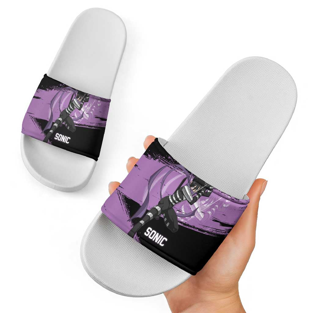 Sonic One Punch Man Anime Purple and Black Theme Slide Sandals with Stealth Pose and High-Speed Ninja Design - The Mazicc