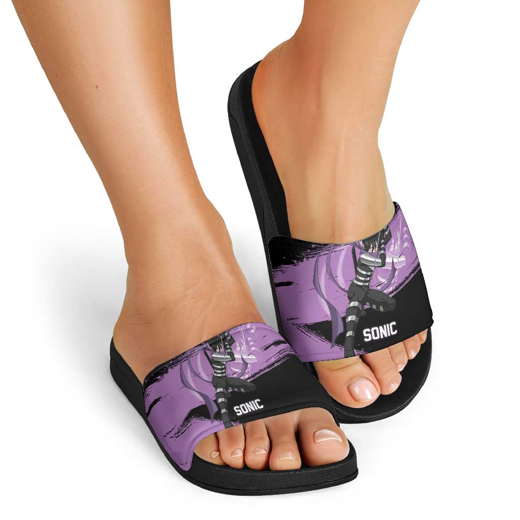 Sonic One Punch Man Anime Purple and Black Theme Slide Sandals with Stealth Pose and High-Speed Ninja Design - The Mazicc