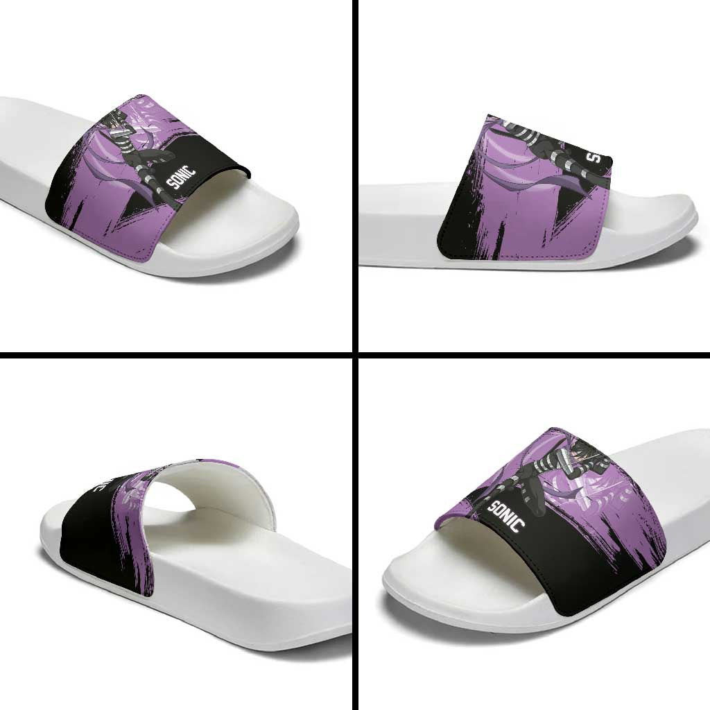 Sonic One Punch Man Anime Purple and Black Theme Slide Sandals with Stealth Pose and High-Speed Ninja Design - The Mazicc