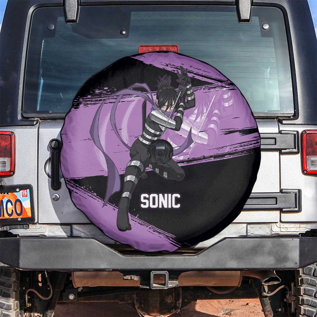 Sonic One Punch Man Anime Purple and Black Theme Spare Tire Cover with Stealth Pose and High-Speed Ninja Design - The Mazicc