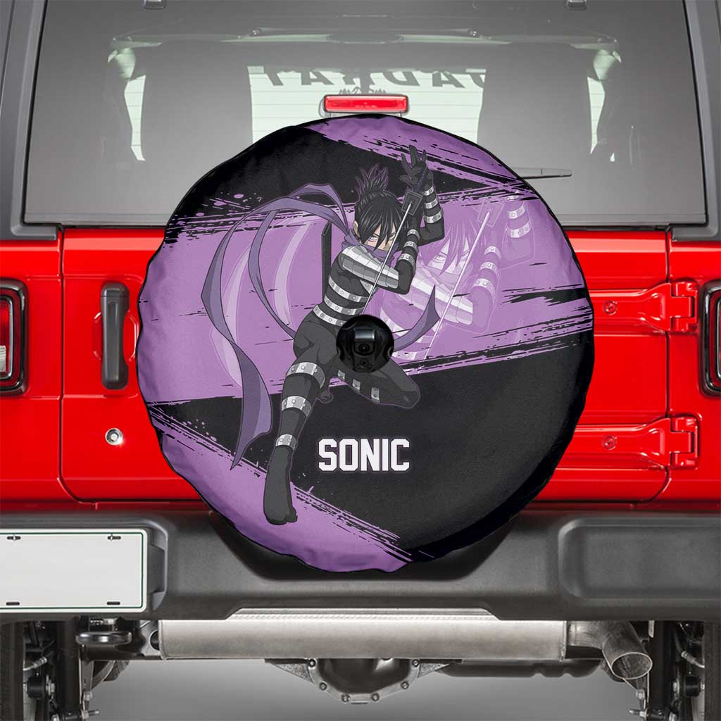 Sonic One Punch Man Anime Purple and Black Theme Spare Tire Cover with Stealth Pose and High-Speed Ninja Design - The Mazicc