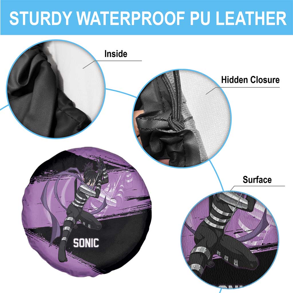 Sonic One Punch Man Anime Purple and Black Theme Spare Tire Cover with Stealth Pose and High-Speed Ninja Design - The Mazicc