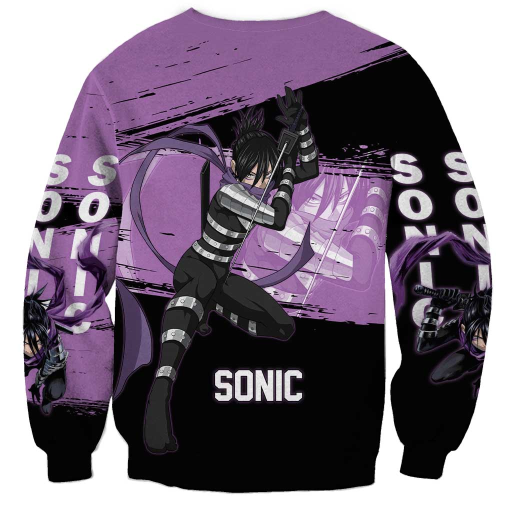 Sonic One Punch Man Anime Purple and Black Theme Sweatshirt with Stealth Pose and High-Speed Ninja Design - The Mazicc