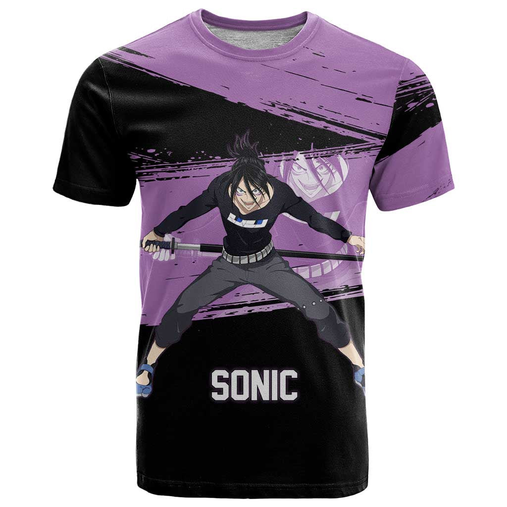 Sonic One Punch Man Anime Purple and Black Theme T Shirt with Stealth Pose and High-Speed Ninja Design - The Mazicc