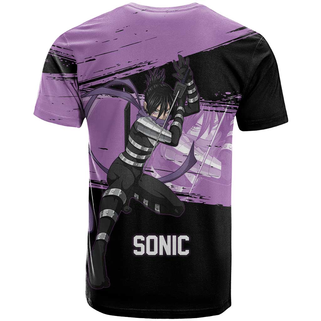 Sonic One Punch Man Anime Purple and Black Theme T Shirt with Stealth Pose and High-Speed Ninja Design - The Mazicc