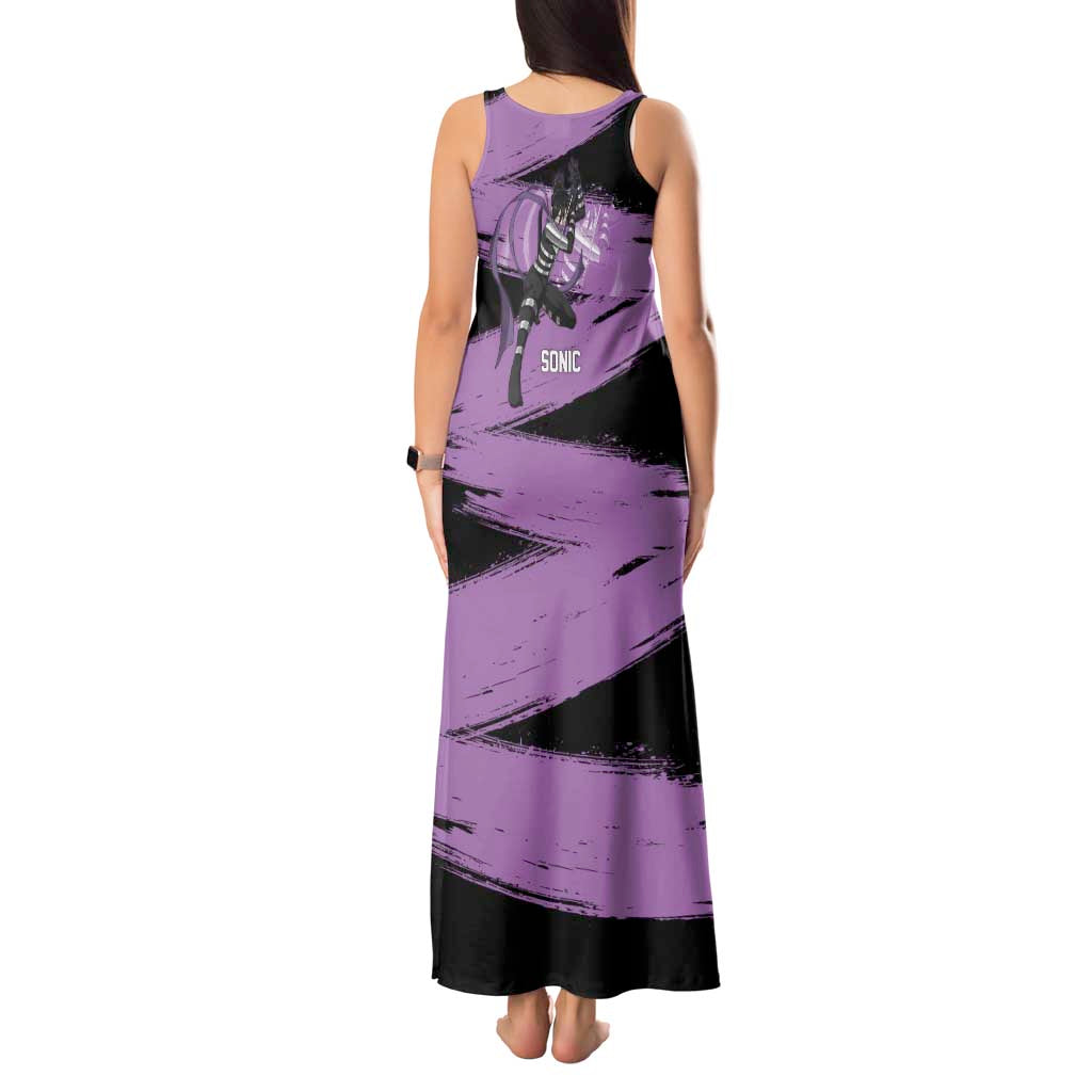 Sonic One Punch Man Anime Purple and Black Theme Tank Maxi Dress with Stealth Pose and High-Speed Ninja Design - The Mazicc