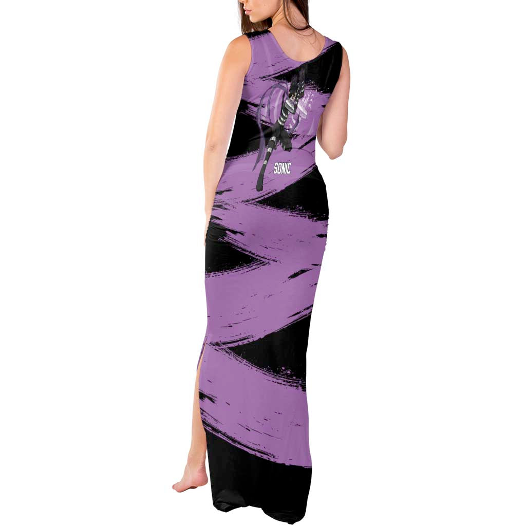 Sonic One Punch Man Anime Purple and Black Theme Tank Maxi Dress with Stealth Pose and High-Speed Ninja Design - The Mazicc