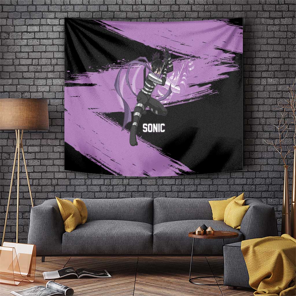Sonic One Punch Man Anime Purple and Black Theme Tapestry with Stealth Pose and High-Speed Ninja Design - The Mazicc