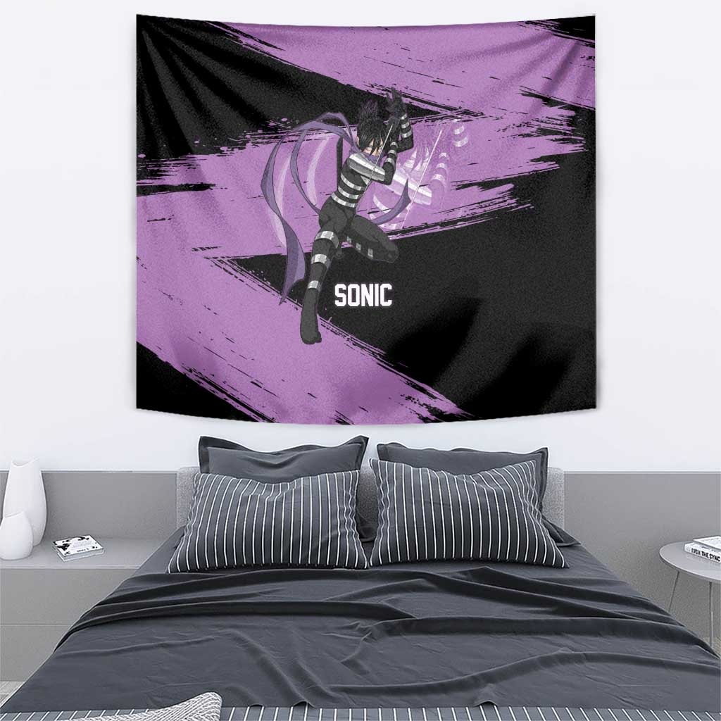 Sonic One Punch Man Anime Purple and Black Theme Tapestry with Stealth Pose and High-Speed Ninja Design - The Mazicc
