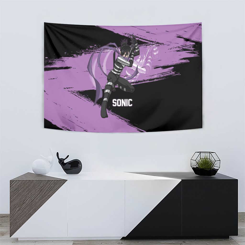 Sonic One Punch Man Anime Purple and Black Theme Tapestry with Stealth Pose and High-Speed Ninja Design - The Mazicc