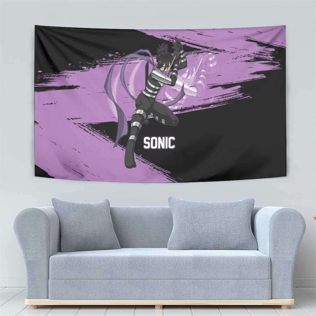 Sonic One Punch Man Anime Purple and Black Theme Tapestry with Stealth Pose and High-Speed Ninja Design - The Mazicc