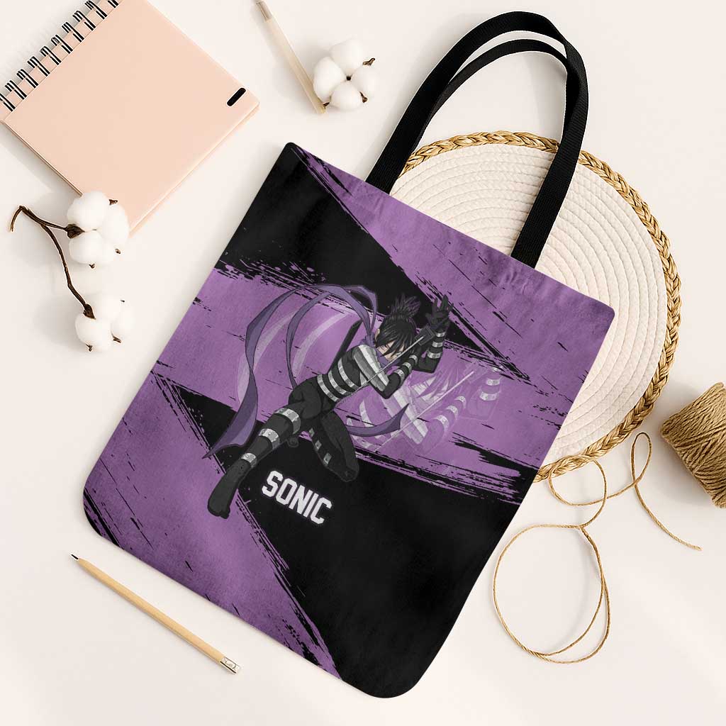 Sonic One Punch Man Anime Purple and Black Theme Tote Bag with Stealth Pose and High-Speed Ninja Design - The Mazicc