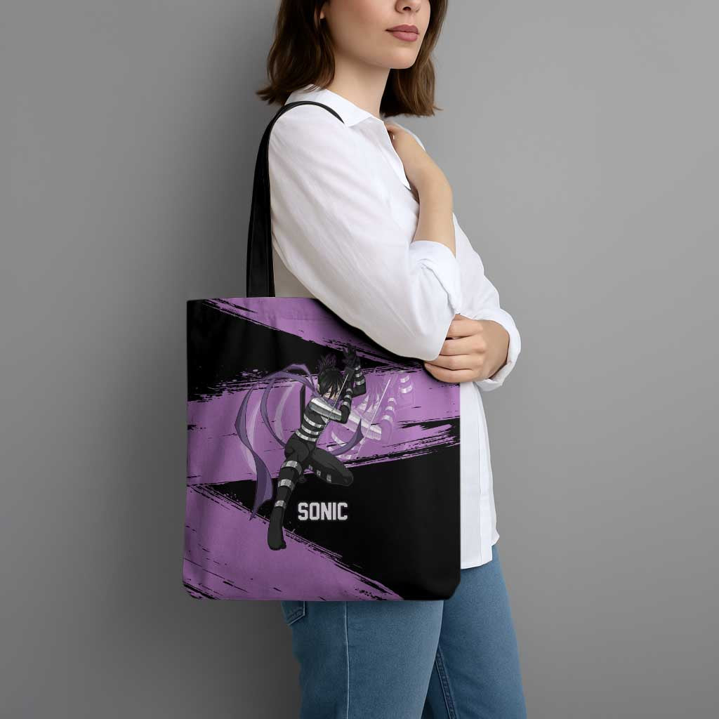 Sonic One Punch Man Anime Purple and Black Theme Tote Bag with Stealth Pose and High-Speed Ninja Design - The Mazicc