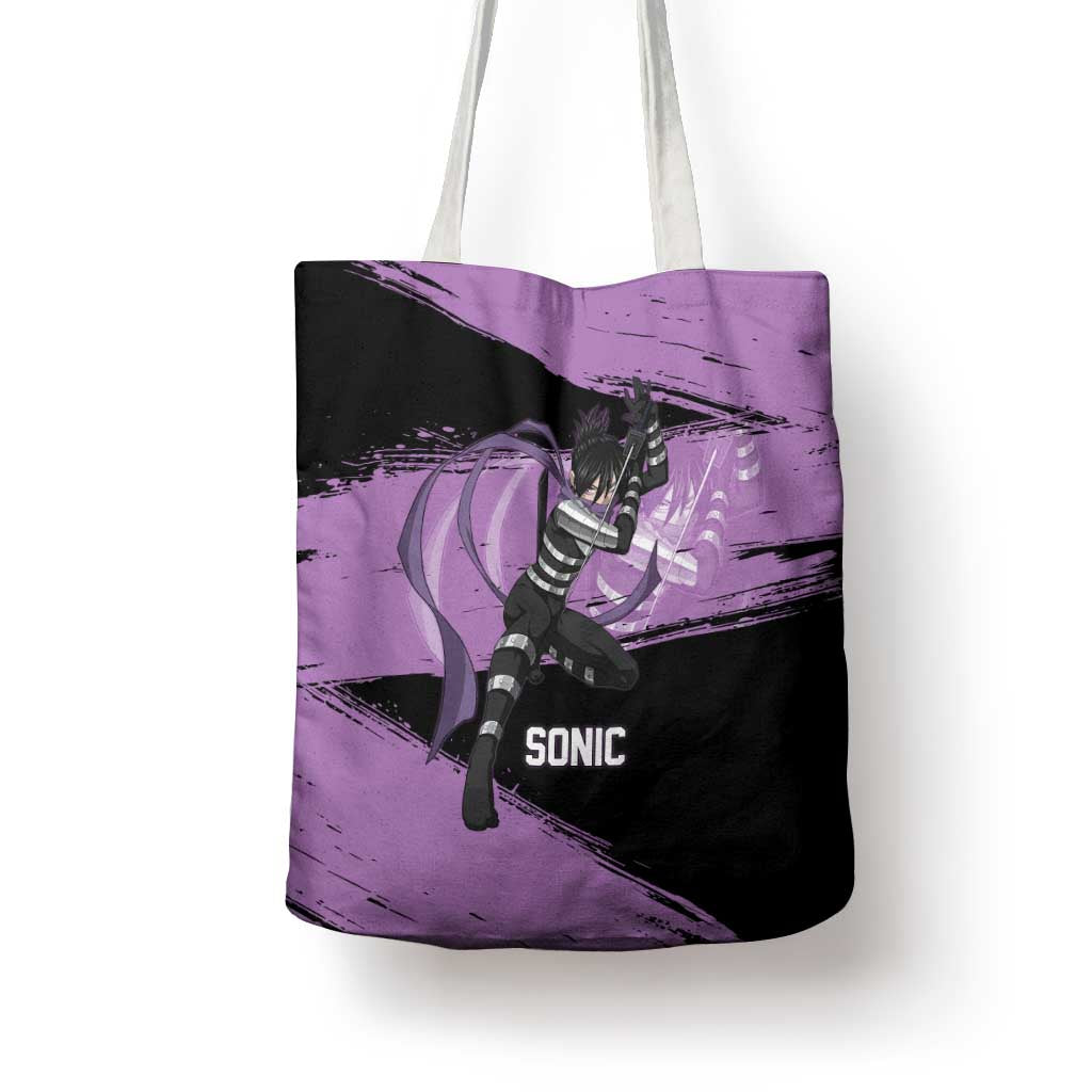 Sonic One Punch Man Anime Purple and Black Theme Tote Bag with Stealth Pose and High-Speed Ninja Design - The Mazicc
