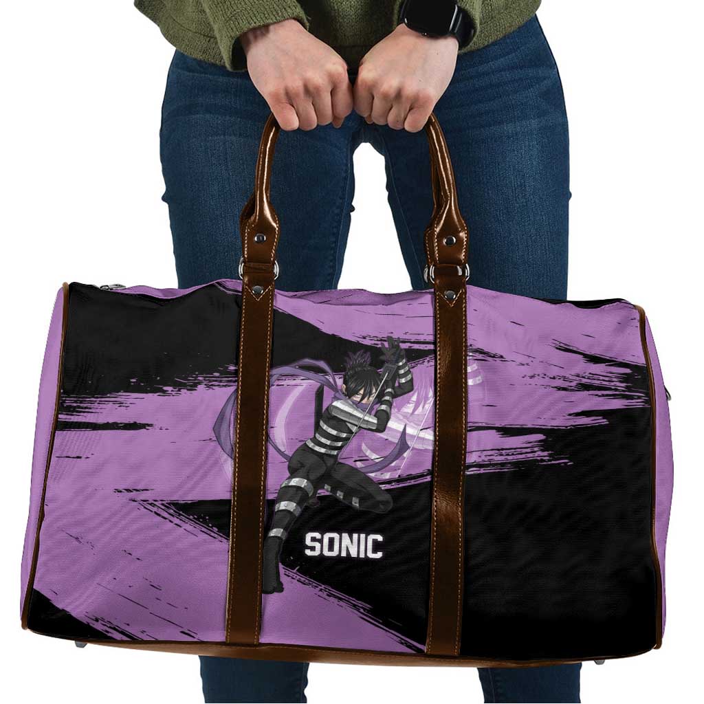 Sonic One Punch Man Anime Purple and Black Theme Travel Bag with Stealth Pose and High-Speed Ninja Design - The Mazicc