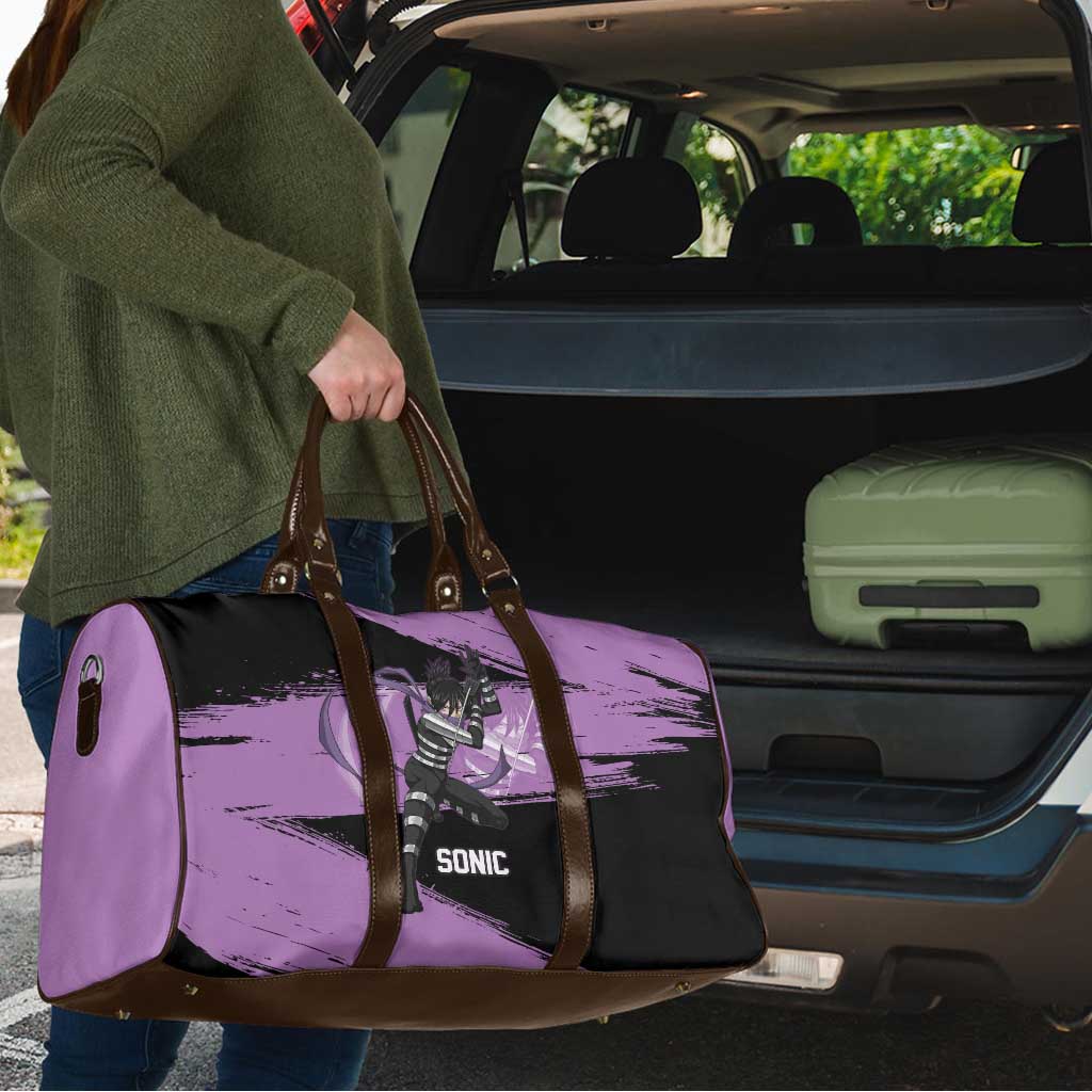 Sonic One Punch Man Anime Purple and Black Theme Travel Bag with Stealth Pose and High-Speed Ninja Design - The Mazicc