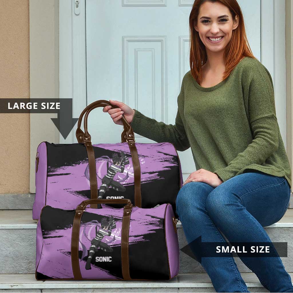 Sonic One Punch Man Anime Purple and Black Theme Travel Bag with Stealth Pose and High-Speed Ninja Design - The Mazicc