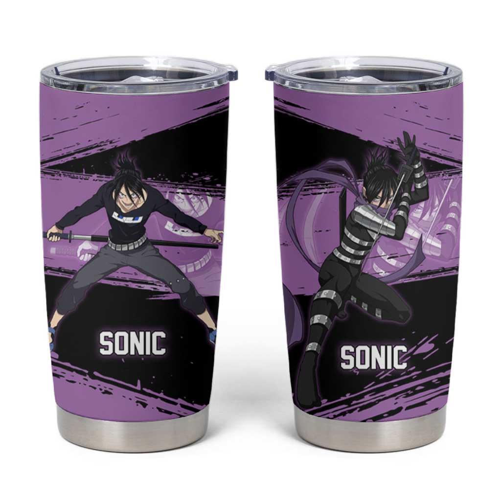 Sonic One Punch Man Anime Purple and Black Theme Tumbler Cup with Stealth Pose and High-Speed Ninja Design - The Mazicc