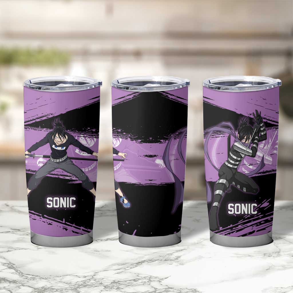 Sonic One Punch Man Anime Purple and Black Theme Tumbler Cup with Stealth Pose and High-Speed Ninja Design - The Mazicc
