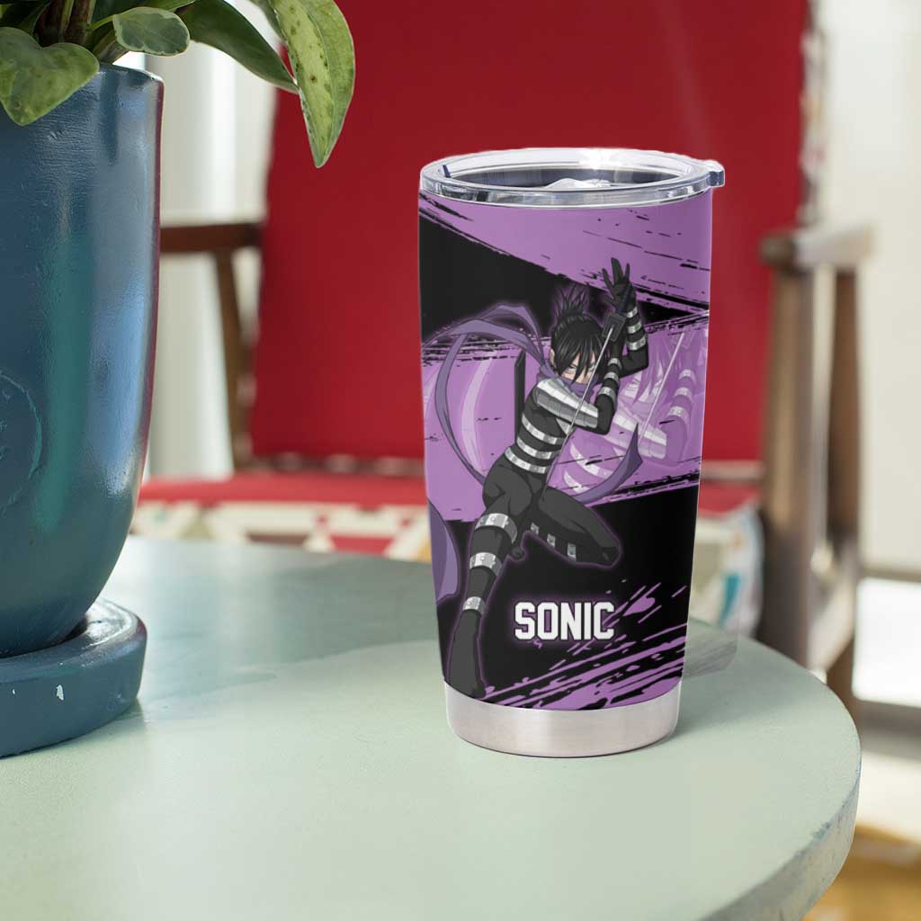 Sonic One Punch Man Anime Purple and Black Theme Tumbler Cup with Stealth Pose and High-Speed Ninja Design - The Mazicc