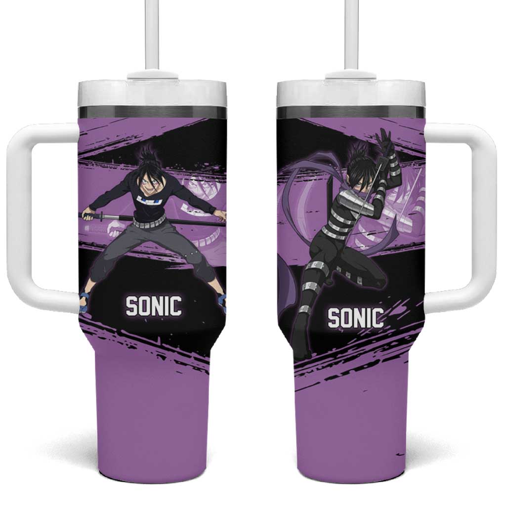 Sonic One Punch Man Anime Purple and Black Theme Tumbler With Handle with Stealth Pose and High-Speed Ninja Design - The Mazicc