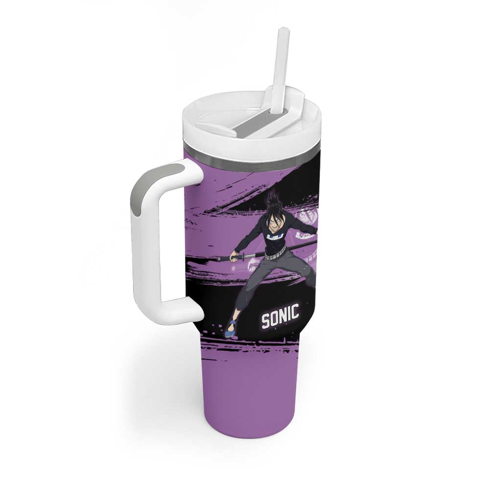 Sonic One Punch Man Anime Purple and Black Theme Tumbler With Handle with Stealth Pose and High-Speed Ninja Design - The Mazicc
