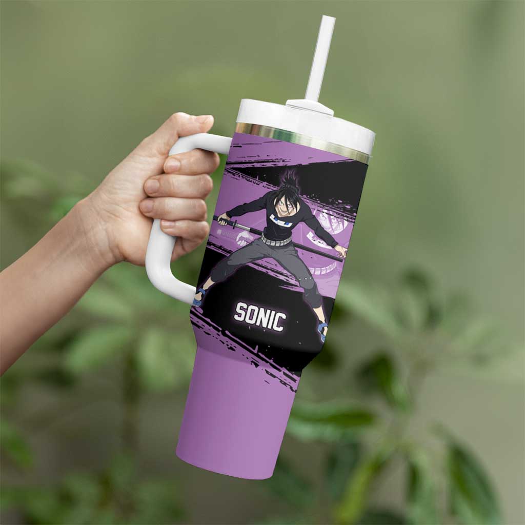 Sonic One Punch Man Anime Purple and Black Theme Tumbler With Handle with Stealth Pose and High-Speed Ninja Design - The Mazicc