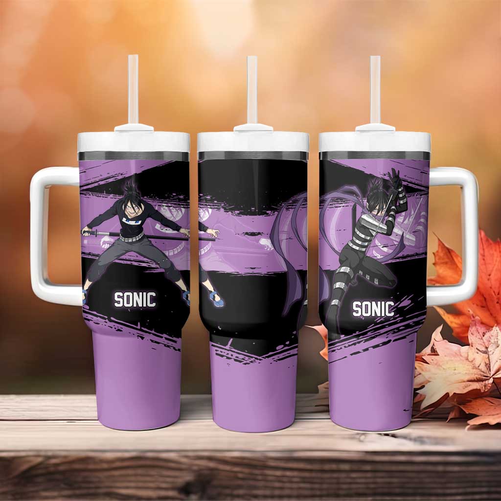 Sonic One Punch Man Anime Purple and Black Theme Tumbler With Handle with Stealth Pose and High-Speed Ninja Design - The Mazicc