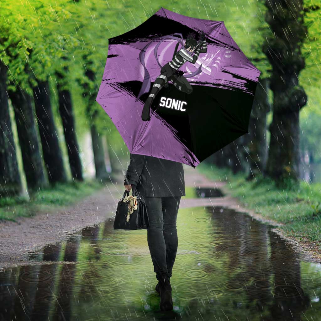 Sonic One Punch Man Anime Purple and Black Theme Umbrella with Stealth Pose and High-Speed Ninja Design - The Mazicc