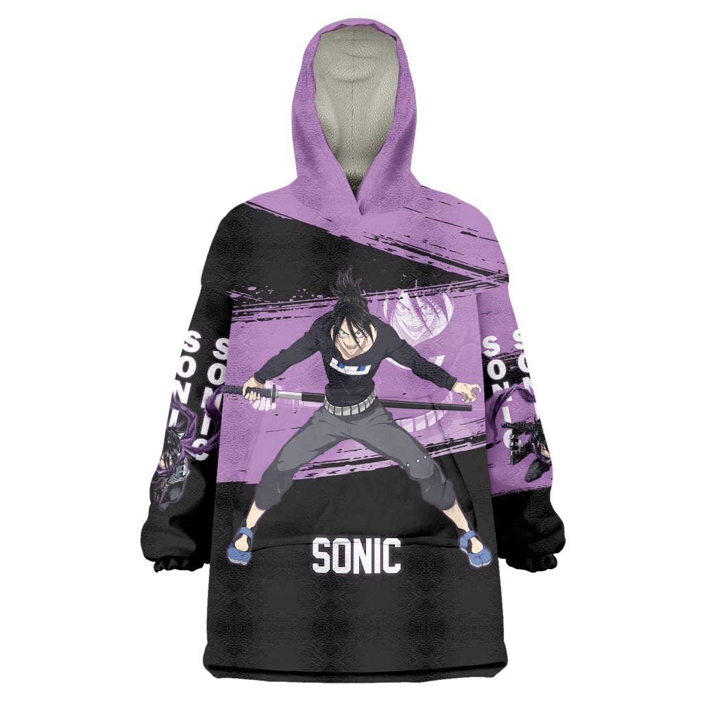 Sonic One Punch Man Anime Purple and Black Theme Wearable Blanket Hoodie with Stealth Pose and High-Speed Ninja Design - The Mazicc