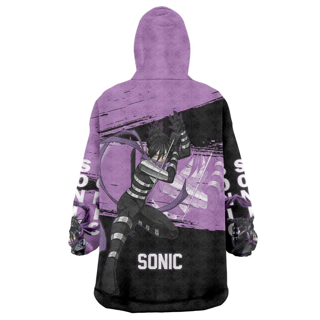 Sonic One Punch Man Anime Purple and Black Theme Wearable Blanket Hoodie with Stealth Pose and High-Speed Ninja Design - The Mazicc