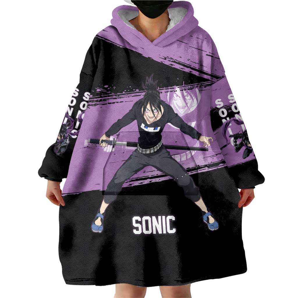 Sonic One Punch Man Anime Purple and Black Theme Wearable Blanket Hoodie with Stealth Pose and High-Speed Ninja Design - The Mazicc