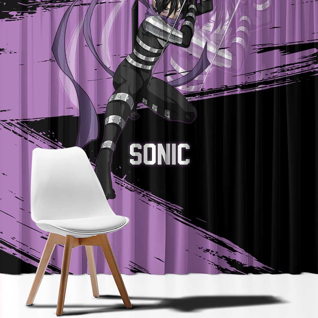 Sonic One Punch Man Anime Purple and Black Theme Window Curtain with Stealth Pose and High-Speed Ninja Design - The Mazicc
