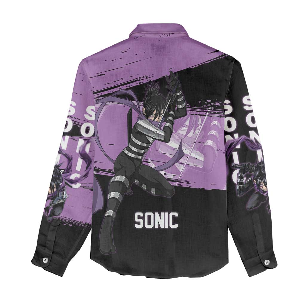 Sonic One Punch Man Anime Purple and Black Theme Women Casual Shirt with Stealth Pose and High-Speed Ninja Design - The Mazicc