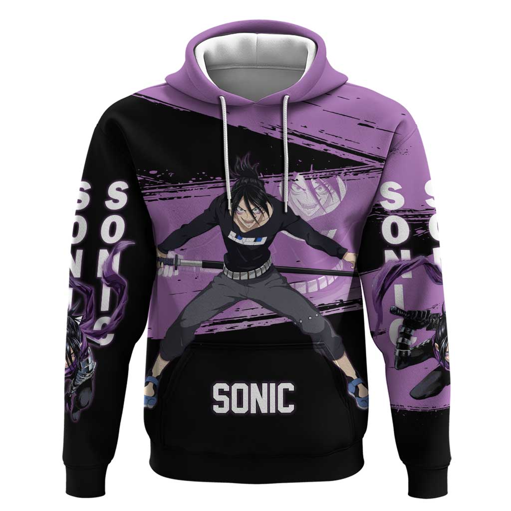 Sonic One Punch Man Anime Purple and Black Theme Zip Hoodie with Stealth Pose and High-Speed Ninja Design - The Mazicc