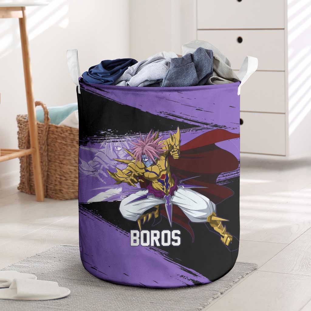 Boros One Punch Man Anime Purple and Black Theme Laundry Basket with Galactic Overlord Design and Intense Battle Stance - The Mazicc