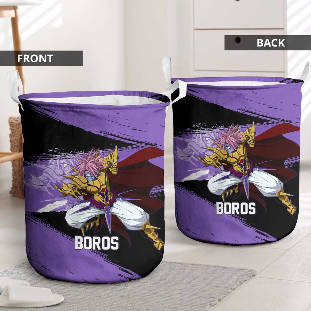 Boros One Punch Man Anime Purple and Black Theme Laundry Basket with Galactic Overlord Design and Intense Battle Stance - The Mazicc
