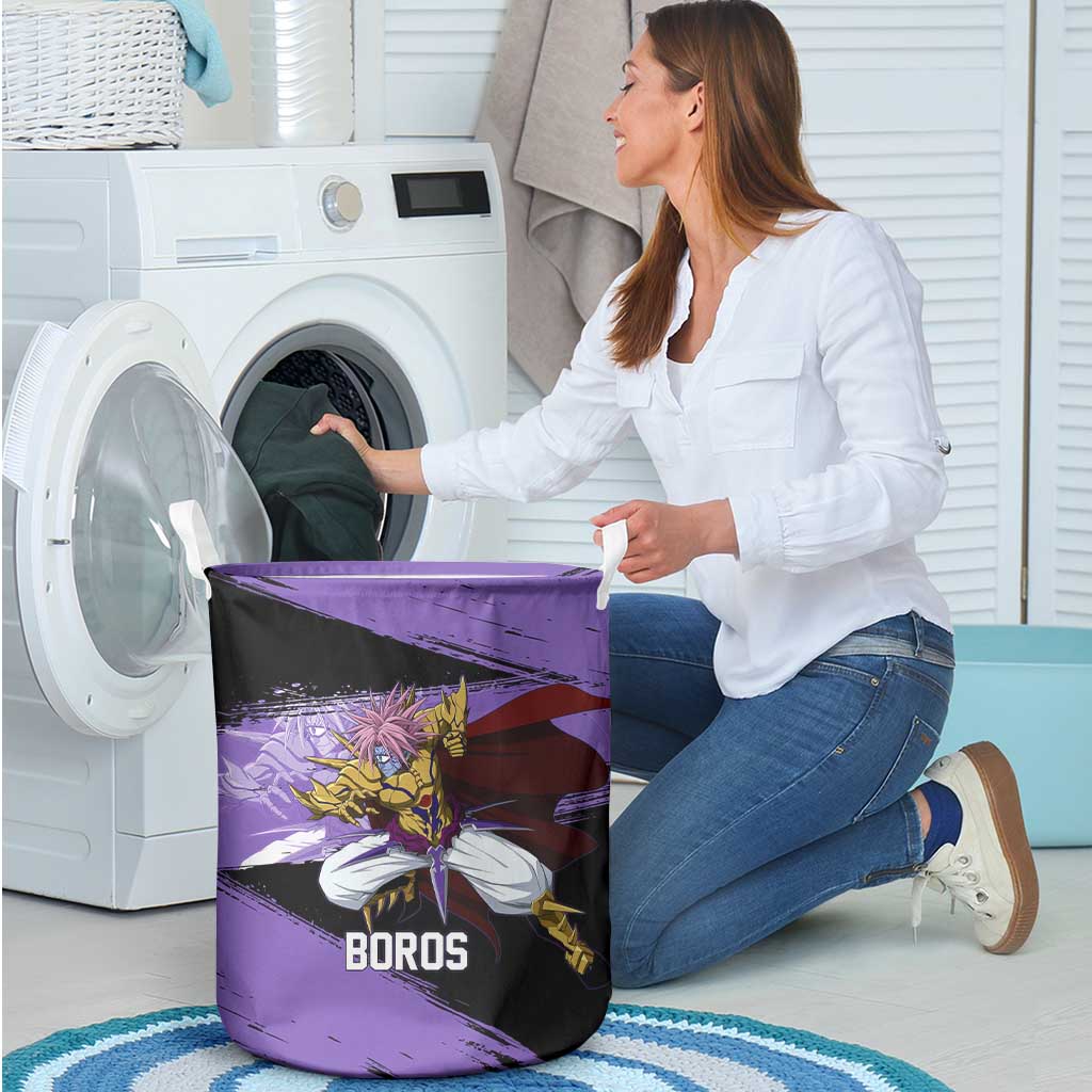Boros One Punch Man Anime Purple and Black Theme Laundry Basket with Galactic Overlord Design and Intense Battle Stance - The Mazicc