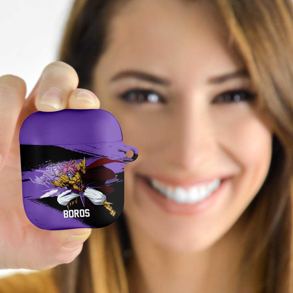 Boros One Punch Man Anime Purple and Black Theme AirPods Case with Galactic Overlord Design and Intense Battle Stance - The Mazicc