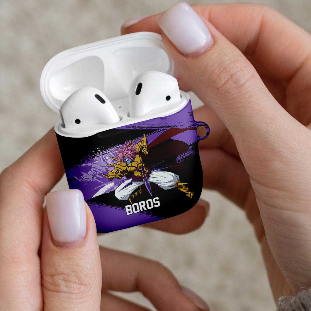 Boros One Punch Man Anime Purple and Black Theme AirPods Case with Galactic Overlord Design and Intense Battle Stance - The Mazicc
