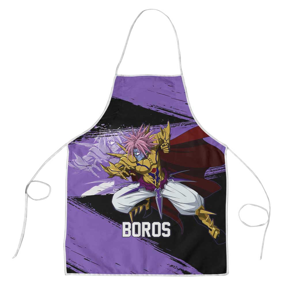 Boros One Punch Man Anime Purple and Black Theme Apron with Galactic Overlord Design and Intense Battle Stance - The Mazicc