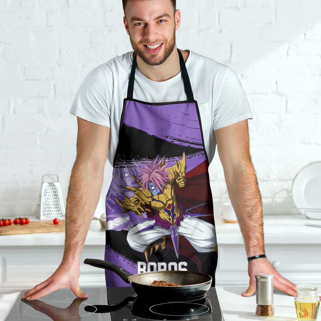 Boros One Punch Man Anime Purple and Black Theme Apron with Galactic Overlord Design and Intense Battle Stance - The Mazicc