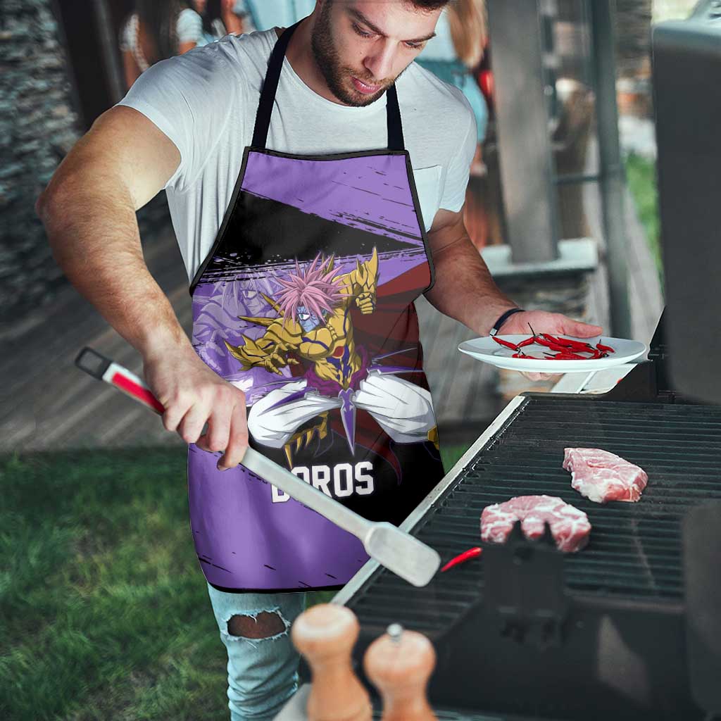 Boros One Punch Man Anime Purple and Black Theme Apron with Galactic Overlord Design and Intense Battle Stance - The Mazicc