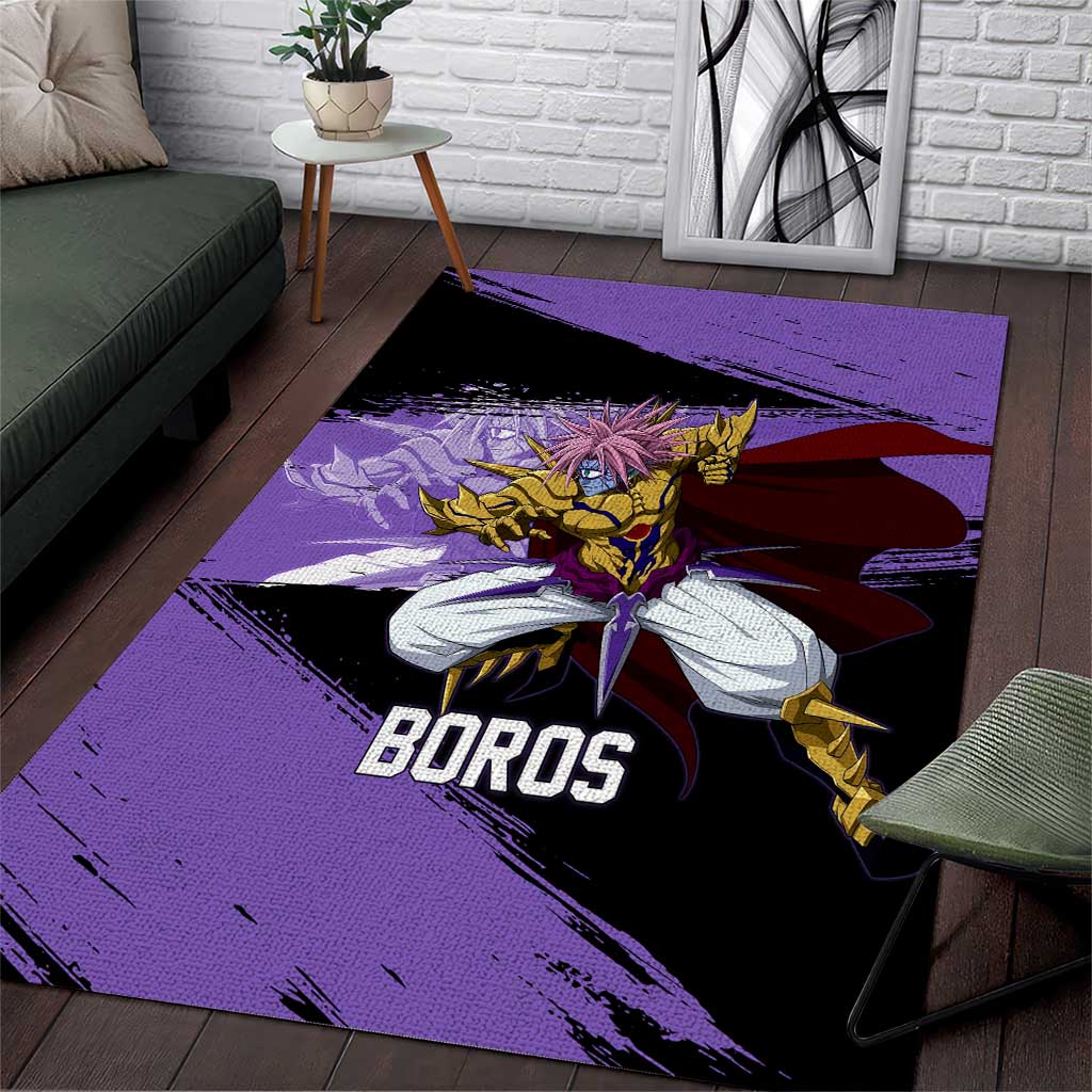 Boros One Punch Man Anime Purple and Black Theme Area Rug with Galactic Overlord Design and Intense Battle Stance - The Mazicc